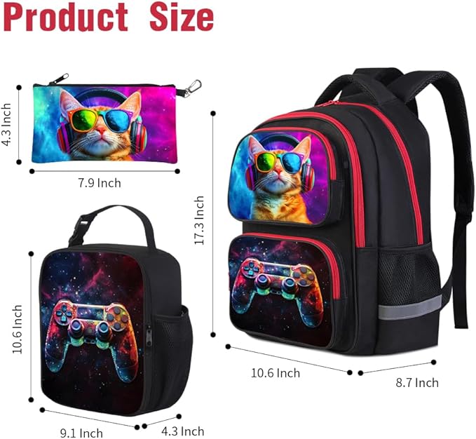 Kids Backpack for School - 17 Inch 3D Reflective Cartoon Bookbag with Dual Zippers, Ergonomic Design for Boys & Girls Ages 6-18 | Durable 600D Polyester Children's Backpack