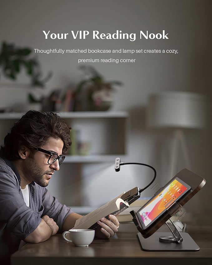 Book Stand for Reading,Adjustable Book Stand with Light,360° Rotating Metal Base,Foldable Cookbook Stand,Reading Hands Free with Page Clips for Recipe,Textbook,Laptop（3CCT & CRI 90）