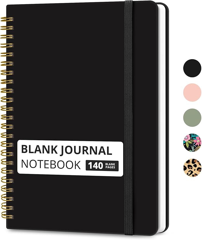 Taja Blank Spiral Journal Notebook for Women & Men, 140 Pages, Sketch Book, Plain Notebook for Drawing & Sketching, Journals for Creative Writing, A5(5.7" x 7.9") – Black