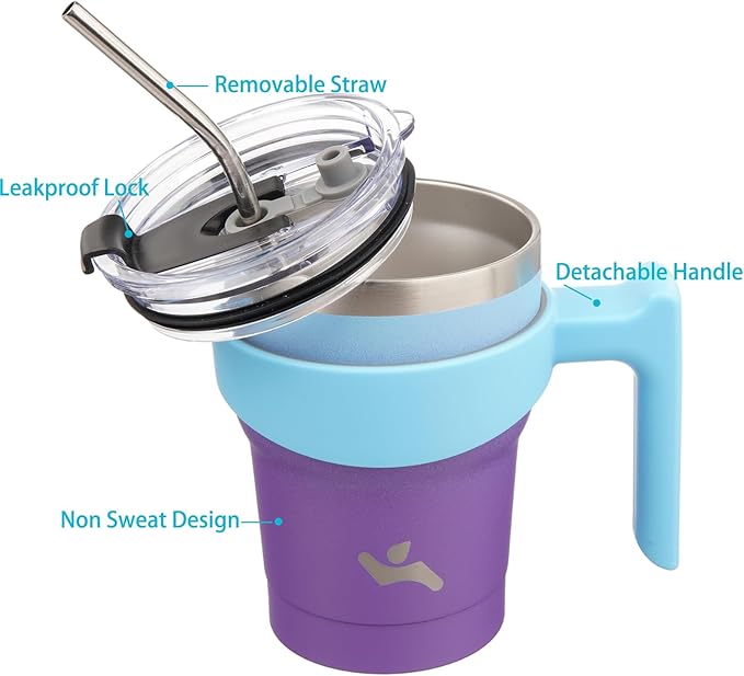 Konokyo 10 oz Tumbler with Handle and 2 Straw 2 Lid, Insulated Water Bottle Stainless Steel Vacuum Cup Reusable Travel Mug,Ocean Dream
