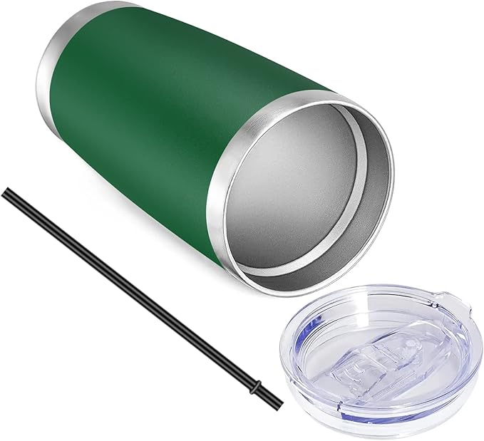 VEGOND 20oz Tumbler with Lid and Straw Stainless Steel Tumbler Cup Bulk Vacuum Insulated Double Wall Travel Coffee Mug Powder Coated Coffee Cup, Dark Green, 6 Pack