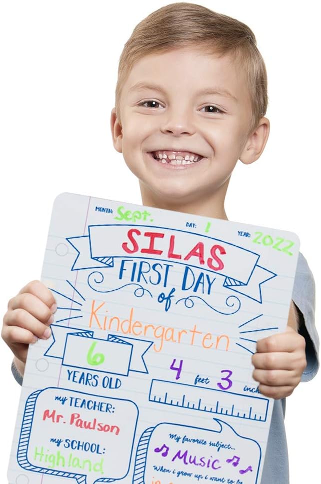 Canopy Street Notebook First and Last Day of School Reusable Dry Erase Sign Photo Prop Set/Easy Clean 10" x 12" Back to School and Last Day of Designs