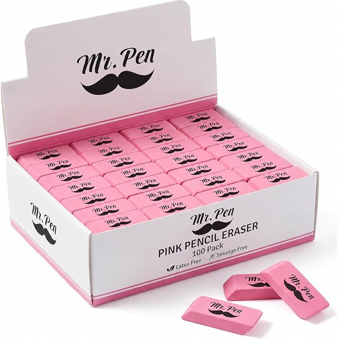 Mr. Pen- Pink Pencil Erasers Bulk, 100 Pack