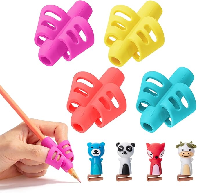 Mr. Pen- Pencil Grips for Kids Handwriting, 4 Pack with 4 Clips, Candy Color, Flexible Silicon Pencil Holder for Kids, Right & Left-Handed