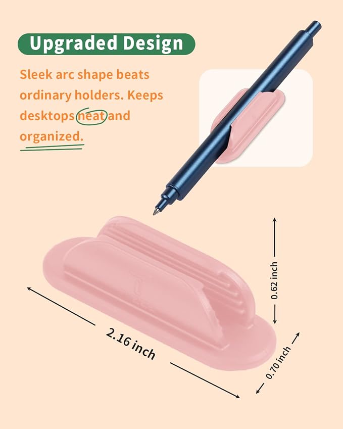 Tiizze Adhesive Pencil Holders for Desk Set of 10 - Silicone Pen Holder with 15 PCS Adhesive Pads - Flexible Pencil Holder for Office Essentials Accessories and Teacher Supplies, Pink