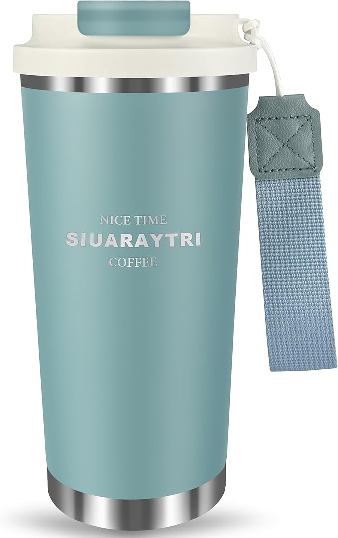 20oz Tumbler Stainless Steel Vacuum Insulated Coffee Travel Mug Reusable Iced Coffee Cup Hot Coffee Travel Mug with lid and straw Cupholder Friendly Leak-Proof BPA Free (Blue)