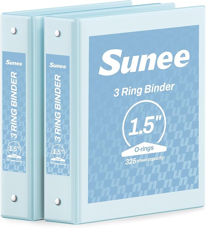 SUNEE 3 Ring Binder 1.5 Inch 2 Pack, Clear View Binder Three Ring PVC-Free (Fit 8.5x11 Inches) for School or Office Supplies, Blue