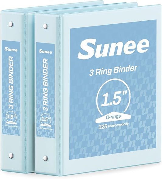 SUNEE 3 Ring Binder 1.5 Inch 2 Pack, Clear View Binder Three Ring PVC-Free (Fit 8.5x11 Inches) for School or Office Supplies, Blue