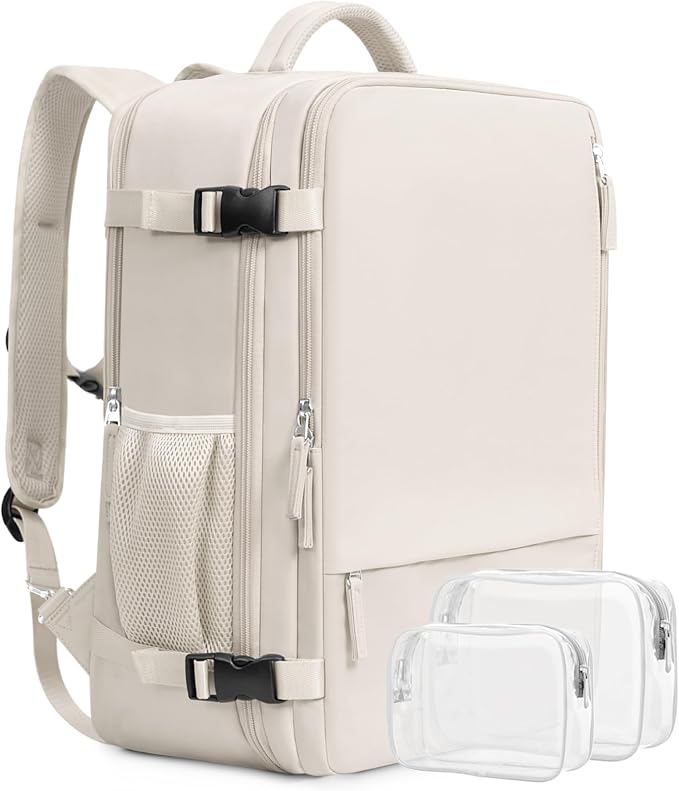 Beraliy Travel Backpack Airline Approved, Carry on Backpack, 16 Laptop Backpack, Waterproof Weekender Bag, Casual Daypack, Hiking Backpack, Beige | 16 Inch Laptop Waterproof Hiking Backpack, Casual Outdoor Daypack Bag for College Weenkender Business, B...