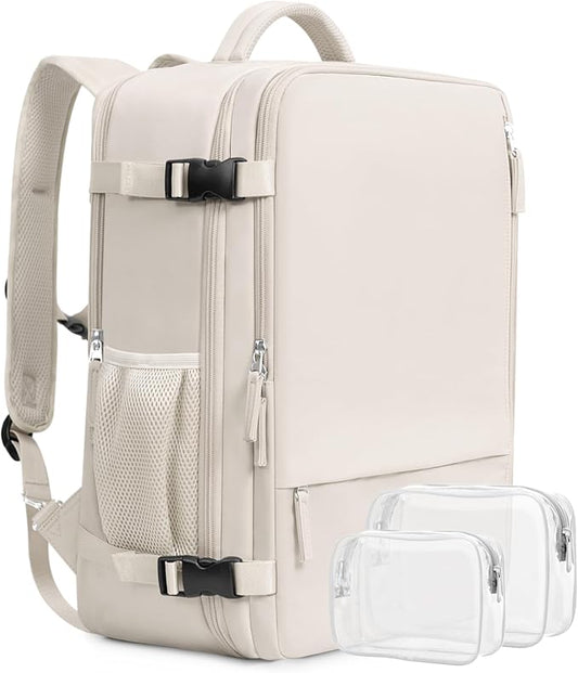 Beraliy Travel Backpack Airline Approved, Carry on Backpack, 16 Laptop Backpack, Waterproof Weekender Bag, Casual Daypack, Hiking Backpack, Beige | 16 Inch Laptop Waterproof Hiking Backpack, Casual Outdoor Daypack Bag for College Weenkender Business, B...
