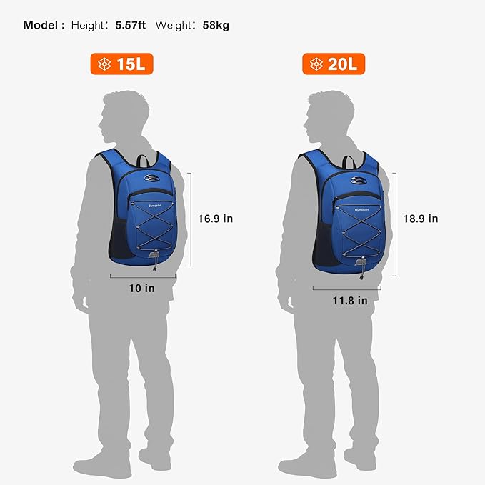 Ultra-Light Soft Daypack 15L/20L, Cushioned Breathable Back Panel Backpack, Lightweight Packable Travel Backpack (Blue, 15L)