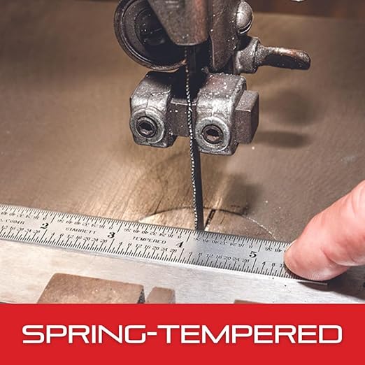 Starrett Spring Tempered Steel Rule with Satin Chrome Finish, Quick Reading, Inch Graduation, and Hook - 24" Length, 4R Graduation Type, 3/64" Thickness - CH604R-24