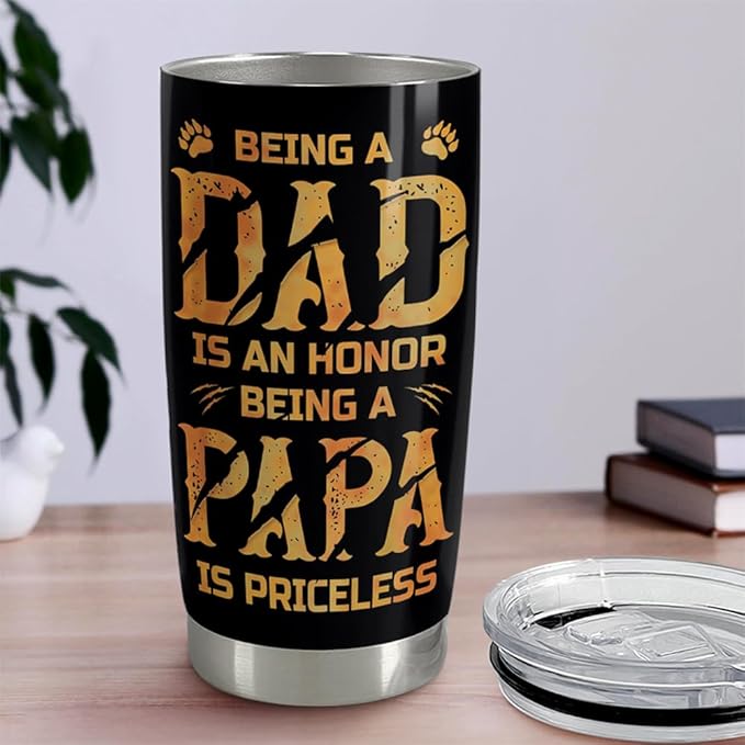 SANDJEST Dad Tumbler 20oz Stainless Steel Cup Papa Bear Insulated Travel Mug Dad Gifts from Daughter Son Gift for Dads Papa Father on Birthday Christmas Fathers Day