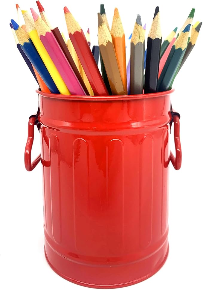 Desk Pen Holder, Metal Pencil Holder for Desk, Desk Organizer with Handle, Makeup Brush Holders, Pencil Cup, Desktop Storage Organizer for Office, School, Home (Red)