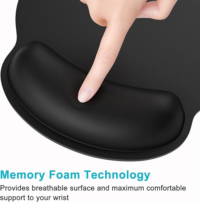 Dapesuom Ergonomic Mouse Pad with Wrist Support, Comfortable Memory Foam Wrist Rest for Easy Typing Pain Relief, Cute Computer Gaming Desktop Mouse Mat with Non-Slip Base for Laptop, Office, Jet Black