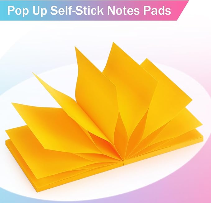 Osboo Sticky Notes 3x3 Pop Up Self-Stick Notes Pads with 6 Bright Colors, Easy to Post for Office, School, Home, 6 Pads/Pack, 100 Sheets/Pad(Pop Up)
