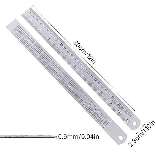 Metal Ruler 12 Inch with Conversion Table, Stainless Steel Metric Ruler with Etched Scales for Office,Home,Study,Engineers and Artists（1 Pack）