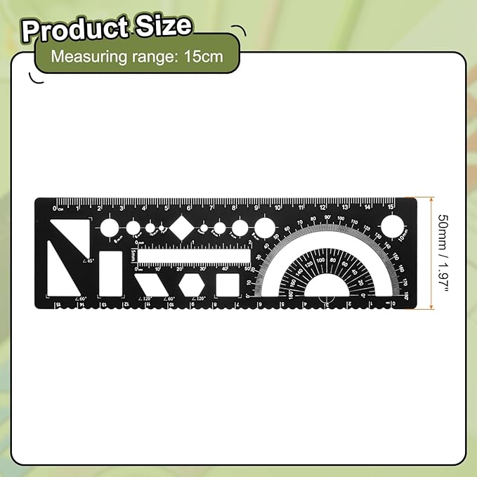 HARFINGTON 2pcs Multifunctional Geometric Rulers 15cm Metric and SAE Aluminum Straight Edge Protractor Angle Math Measuring Ruler Geometric Drawings Templates for Drawing Drafting, Black