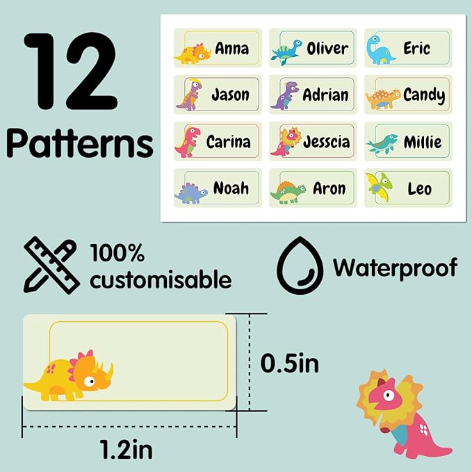 120 Personalized Name Labels for Daycare, Custom Waterproof Name Stickers for Kids Clothing Tags, Baby Water Bottles, Lunch Boxes and School Supplies