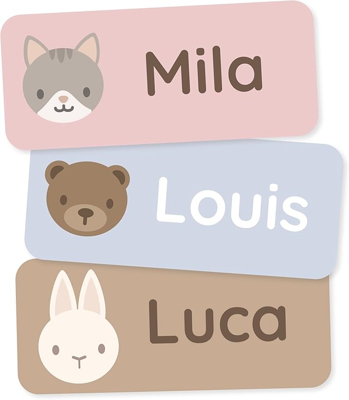 Personalized Name Labels for Kids (180) – Custom Waterproof & Durable Stickers for Clothing, Daycare, Office & School Supplies - Babyanimals