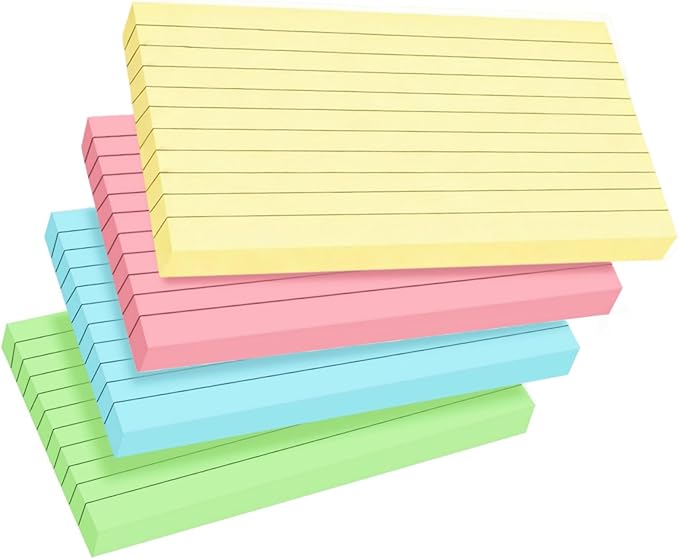 200 Count Colored Index Cards 3x5 Inch Ruled Flashcards Notecards 4 Color (25 Sheets Each),Lined Study Card Portable Note Taking for School Office Home ﻿