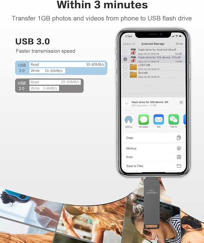 MFi Certified 512GB Flash Drives 3.0 High Speed 3ni1 USB Stick External Storage Compatible for iPhone/PC/iPad/Android/More Devices for Photos and Videos Transfer Storage Backup(Black)