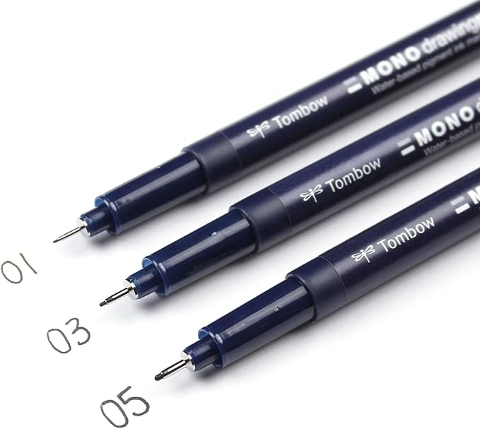Tombow 66403 MONO Drawing Pen, 3-Pack. Create Precise, Detailed Drawings with Three Tip Sizes – 01, 03 and 05
