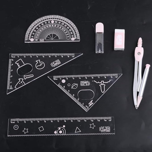 7Pcs Compass/Math Set for Students with Shatterproof Storage Box, Geometry Set for School, Includes Ruler, Protractor and Compass Set, Pencil Sharpener and Eraser for Drafting Tools