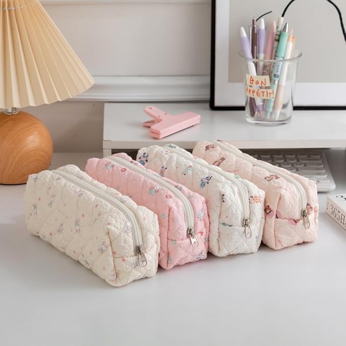 Cute Pencil Case, Bow Makeup Pouch Soft Cotton Storage Bag Travel Toiletry Organizer Zipper Pencil Case(Black Bow)