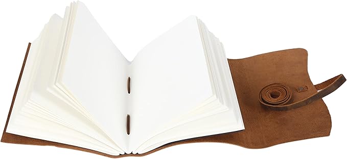 KomalC Leather Journal Notebook, Genuine Leather Journal for Men & Women Handmade Writing Travel Notebook, 240 Unlined Pages Vintage Notepad Gift: Rustic Brown (7"x5")