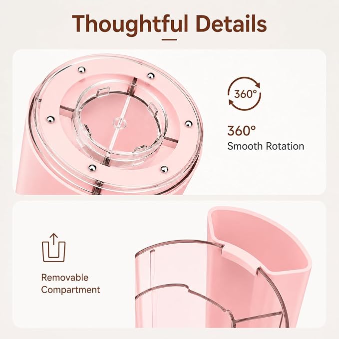 360° Rotating Pen Holder for Desk Adjustable Pencil Organizer, Pink | Plastic Pen Cup for Women Cute Office Supplies and Accessories Desktop Storage Box Art Caddy for School, Work, Home