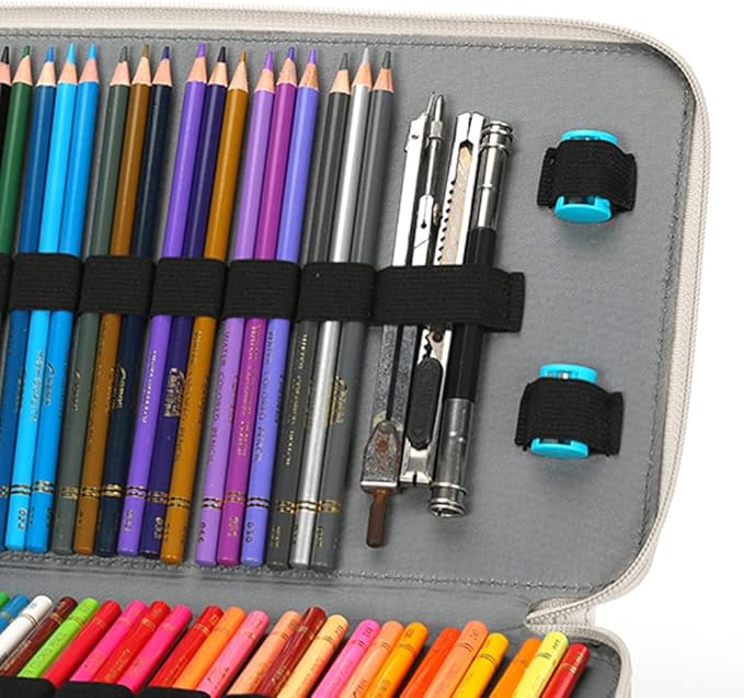 Vomgomfom 300 Slots Marker Bag, 4-Layer Zipper Portable Art Supply Organizer, PU Leather Large Capacity Marker Case Holds 100 Markers or 300 Colored Pencils with Handle (Gray Rose)