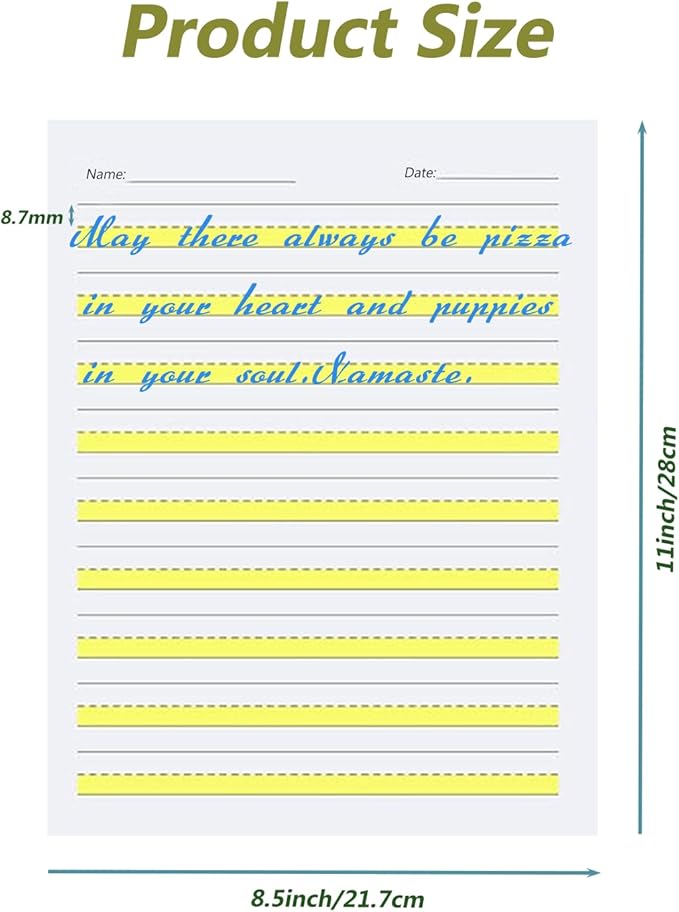 Write Beginner Paper Level 1 Paper with Lines, Yellow Highlighted, 100gsm, 11 x 8.5'', 200 Sheets