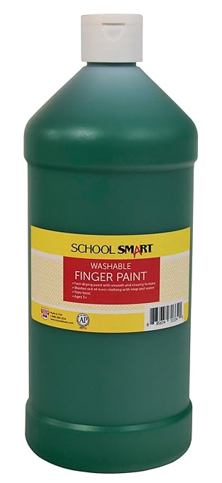 School Smart Washable Finger Paint, Green, 1 Quart Bottle