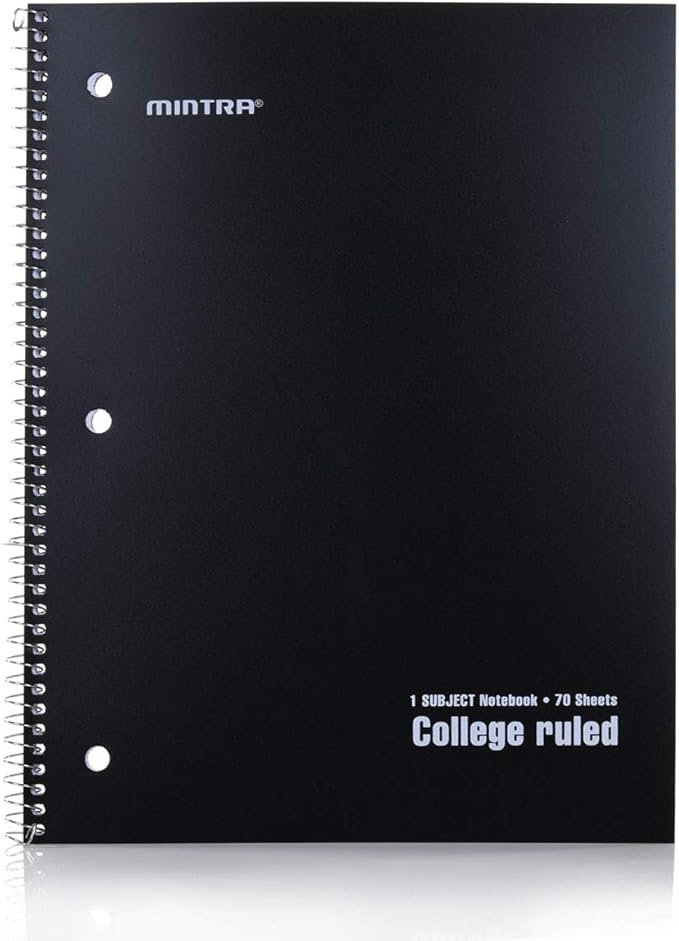 Mintra Office Spiral Notebooks Set - Primary Colors, College Ruled, Poly Waterproof Covers, Journals for School, Work, Business, Writing Pads, Teacher & Student Supplies, 70 Sheets Each, 6-Pack