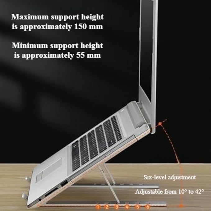 Foldable Laptop Stand, 7-Level Adjustable Aluminum Alloy Tablet Holder, Ultra-Thin Portable Notebook Riser for Desk, Office, Home, Travel (Black,Aluminum Alloy)