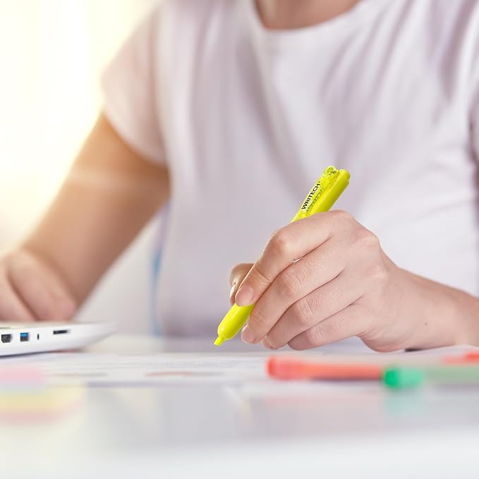 WRITECH Retractable Highlighters Chisel Tip: 12ct Fluorescent Yellow Ink | Refillable Marker Pens No Bleed & Smear for Home School Office Highlighting Journaling Drawing Coloring Note-taking Writing