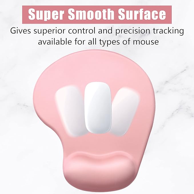 Hsurbtra Ergonomic Mouse Pad with Wrist Rest Support, Gel Mouse Pads with Non-Slip PU Base, Pain Relief Memory Foam Computer Mat, Cute Office Supplies Desk Decro Accessories, Rose Gold