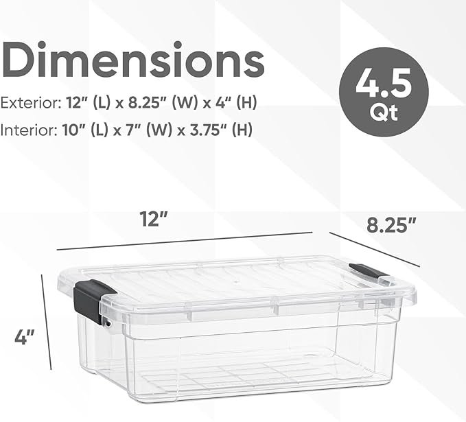 Superio Storage Bins with Lids- 3 Pack, 4.5 Qt Clear Boxes for Organizing, Stackable Plastic Containers- BPA Free, Non-Toxic, Odor Free, Organizer for Home, Office, Dorm