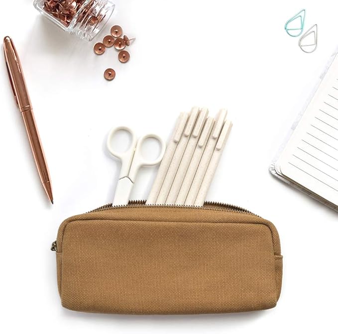 Pencil Pen Case, Canvas Pencil Pouch Big Capacity Pen Bag with Zipper Durable Stationary Storage Bag for Adult Students Officers