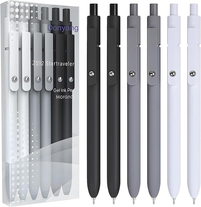 Donyang Gel Pens, 6pcs 0.5mm Black Ink Fine Point Pens With Smooth Writing, Office Supplies, Anniversary Birthday Gifts for Men Women, Quick Dry Pen For Journaling, Nurse Aesthetic Pen