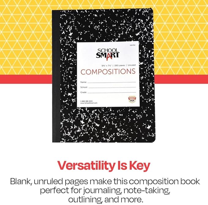 School Smart Hard Cover Composition Book, Unruled, 9-3/4 x 7-1/2 Inches, 100 sheets