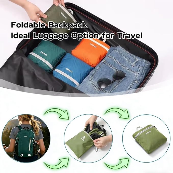 VPBAGE 15L Water-resistant Hiking Daypack for Women, Small Backpack Travel Outdoor, Lightweight Day Pack with Tool Loops