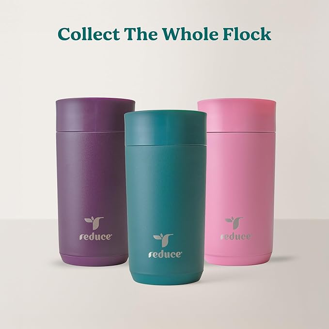 REDUCE Perk 10oz Insulated Coffee Tumbler – Leak-Proof with Lockable Lid and Vacuum Insulation–Durable Stainless Steel–Fits Car Cup Holders–One-Handed Travel Mug in Sand Leopard Print - Midnight Plum