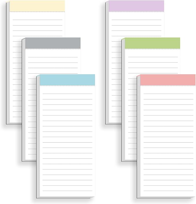 BIPEND 6 Pack Magnetic Notepads for Fridge, Grocery List Magnet Pad for Refrigerator, Memo Notepad with Lined Pages, 50 Sheets per Note Pads To-Do List, Shopping List(300Sheets)