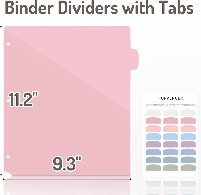 Forvencer 48 Count Dividers with 2 Pockets, 8 Tabs Binder Dividers for 3 Ring Binder, Binder Dividers with Tabs for School Office Organization, Multicolor, Letter Size, 6 Sets