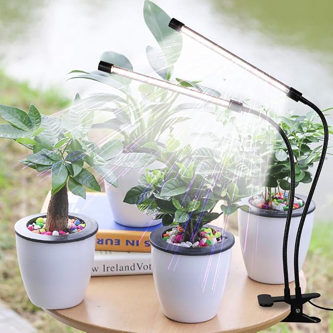 Grow Light,6000K Full Spectrum Indoor Plant Growing Lamp | Desk Lamp with White Red LEDs for Indoor Plants,Clamp with Flexible Gooseneck,Brightness Adjustable,Auto Timer 4 8 12Hrs