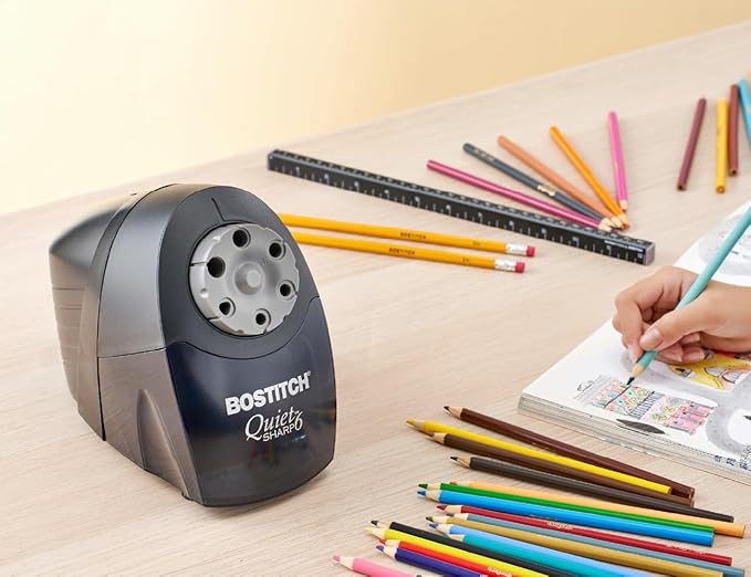 Bostitch Office QuietSharp Electric Pencil Sharpener, Heavy Duty Classroom or Office Use, Size Selector with 6 Different Sizes, Black