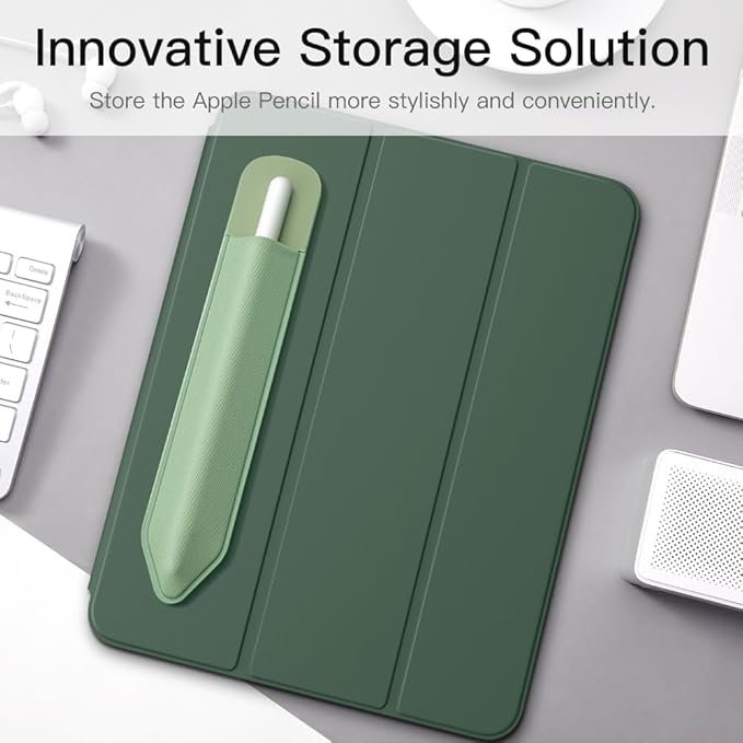 MoKo Pencil Holder Sticker Fit Apple Pencil Pro, Apple Pencil (USB-C), iPencil 1st/2nd Generation, Elastic Pencil Pocket Pouch Adhesive Sleeve Attached to iPad Case for Stylus Pens, Sage Green