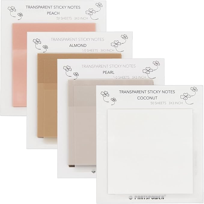 Pastel Transparent Sticky Notes, 4 Packs 3X3 Inch See Through Annotating Sticky Notes for Annotating, Bible Journaling Supplies, School Office Supplies